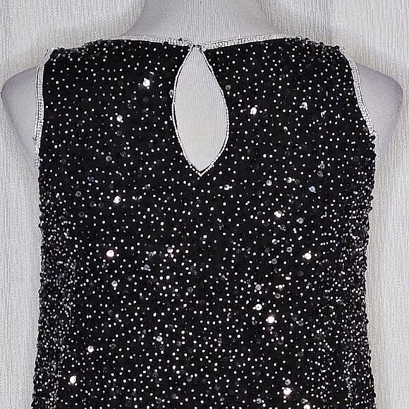 Stenay Silk Black & White Beaded & Sequins Sleeveless Swing Style Cocktail Dress - Picture 5 of 10